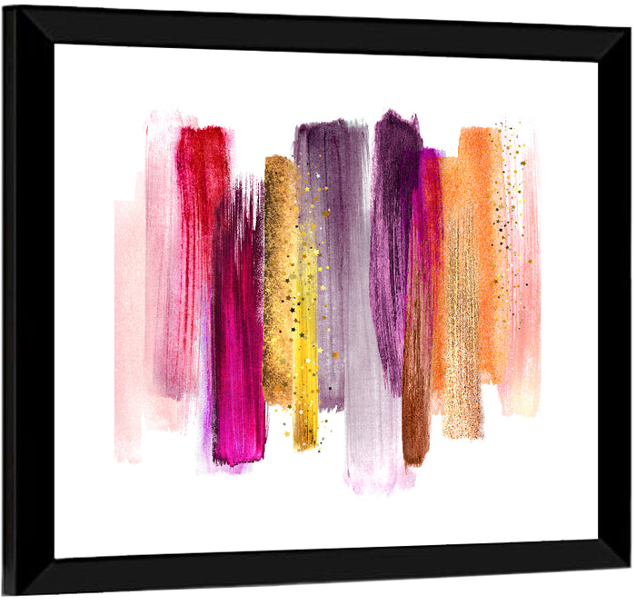 Fuchsia and Gold Brush Strokes Wall Art as a framed print