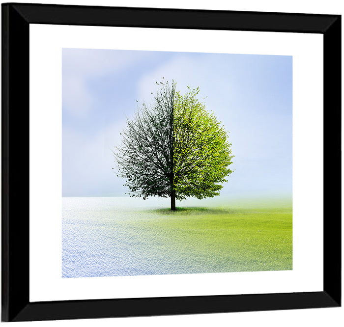 Winter to Spring Tree Wall Art as a framed print