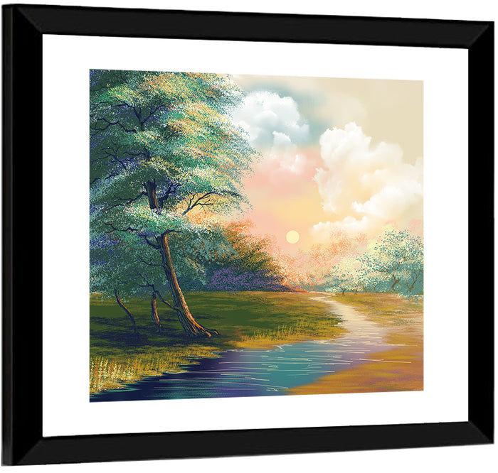 Spring Forest Sunrise Wall Art as a framed print