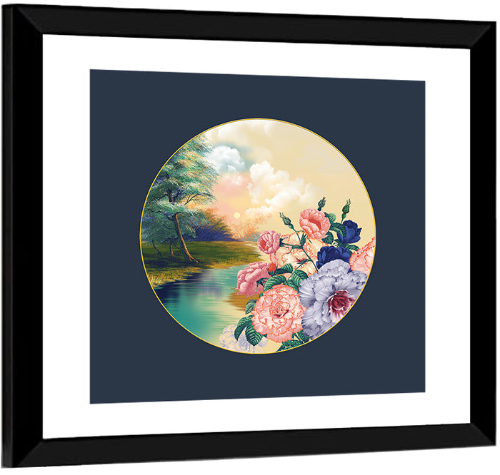 Golden Garden Circle Wall Art as a framed print