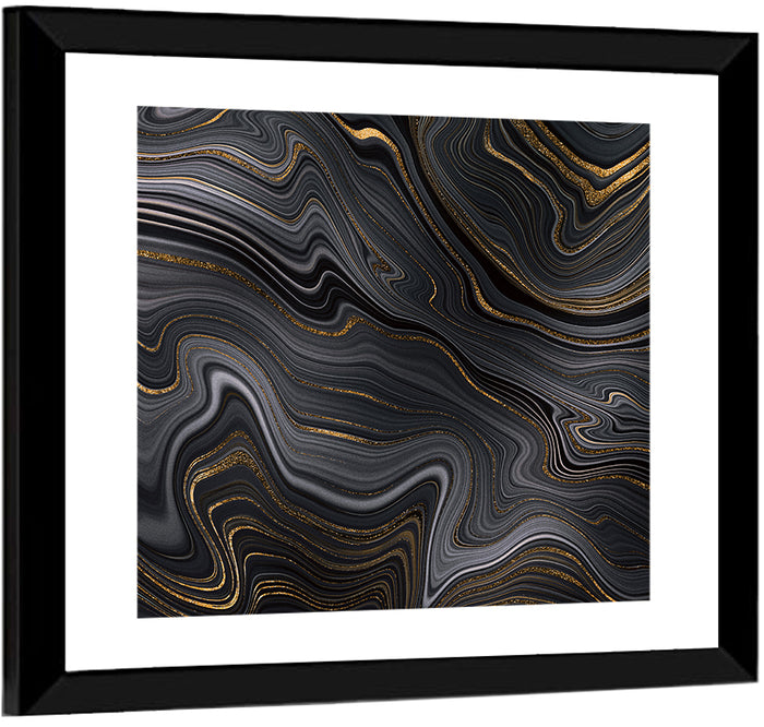 Black Marble with Gold Veins Wall Art as a framed print