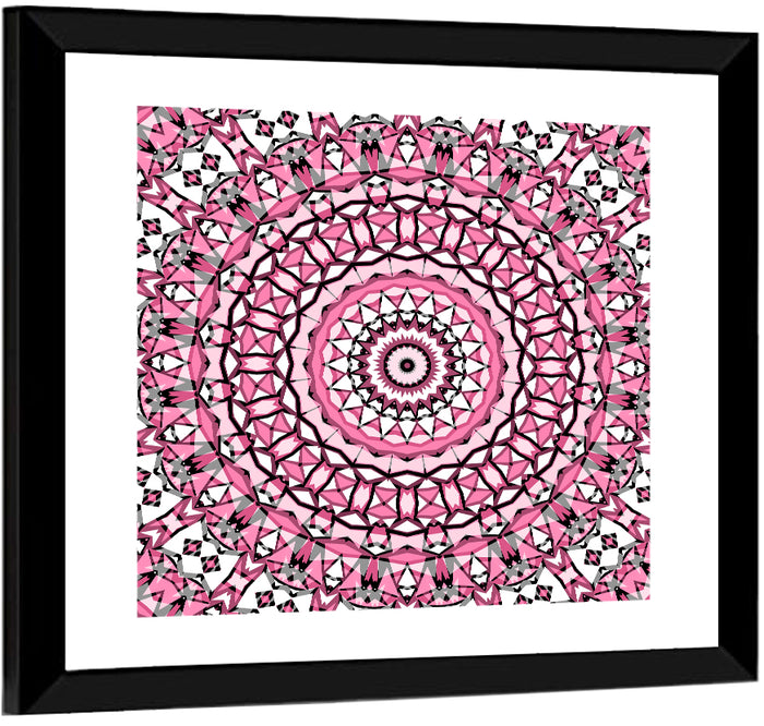 Pink Mosaic Kaleidoscope Mandala Wall Art as a framed print