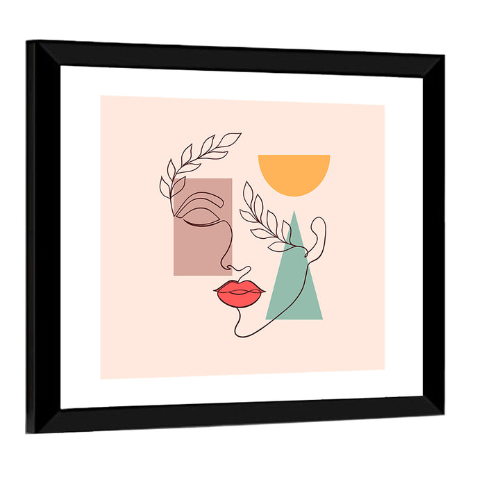 Minimal Woman Profile with Red Lips Wall Art as a framed print