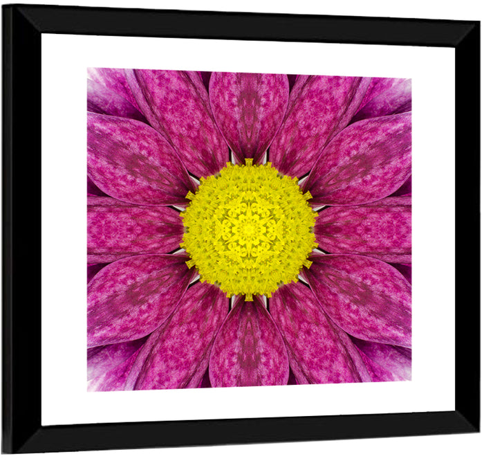 Kaleidoscopic Daisy Mandala Close Up Wall Art as a framed print