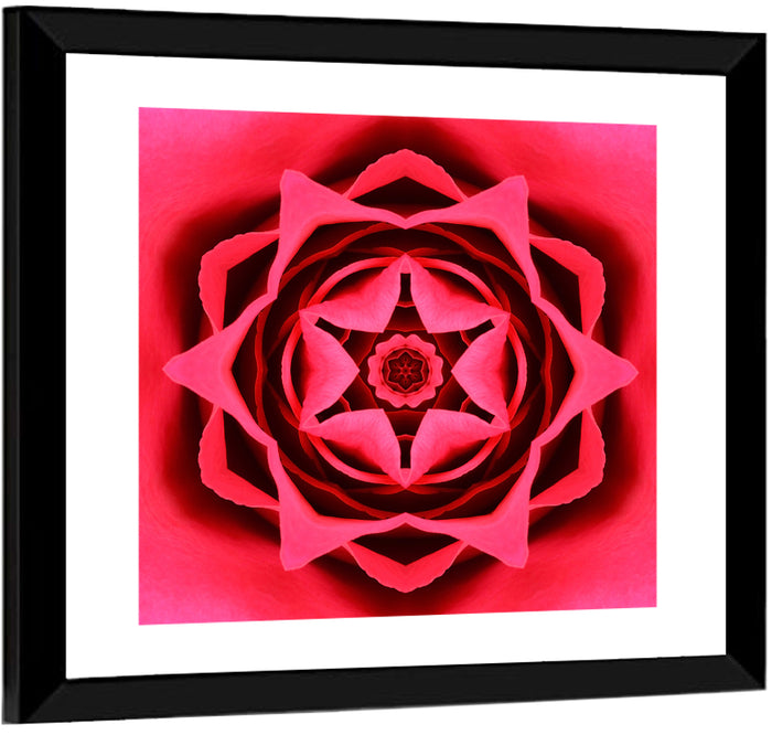 Kaleidoscopic Rose Petal Mandala Wall Art as a framed print