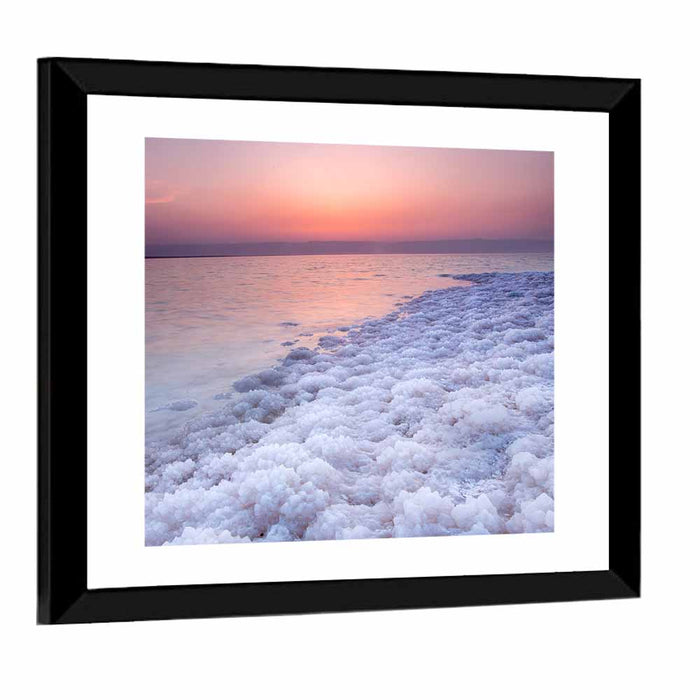 Dead Sea Salt Shoreline Sunset Wall Art as a framed print