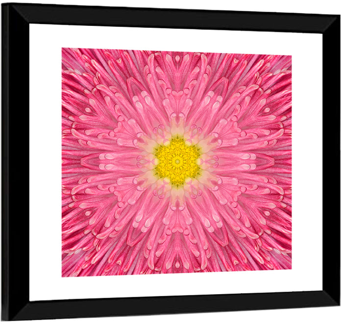 Kaleidoscopic Daisy Mandala Bloom Wall Art as a framed print