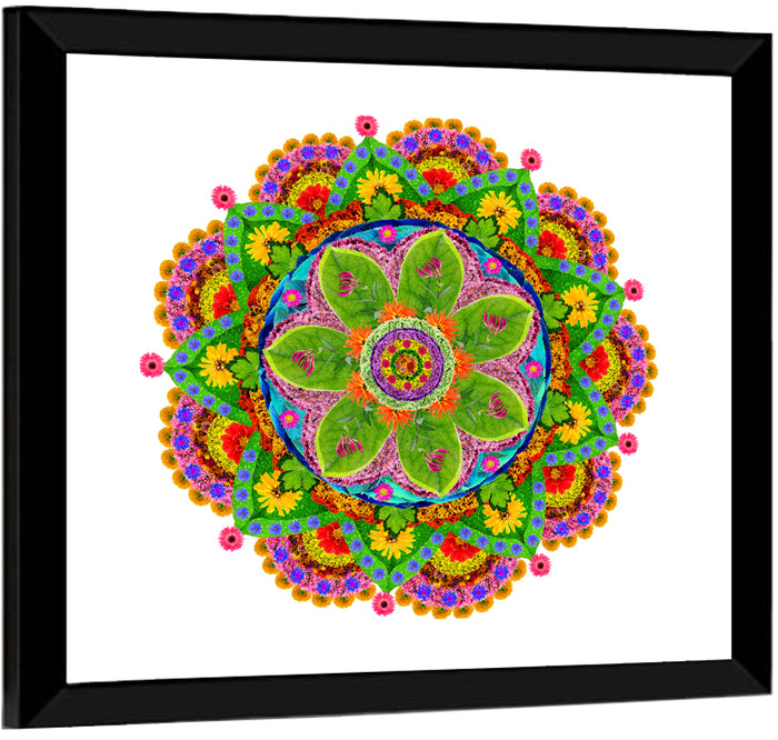 Vibrant Floral Petal Mandala Wall Art as a framed print