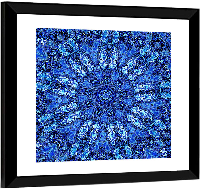 Blue Fractal Mandala Wall Art as a framed print
