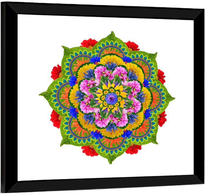 Vibrant Lotus Floral Mandala Wall Art as a framed print