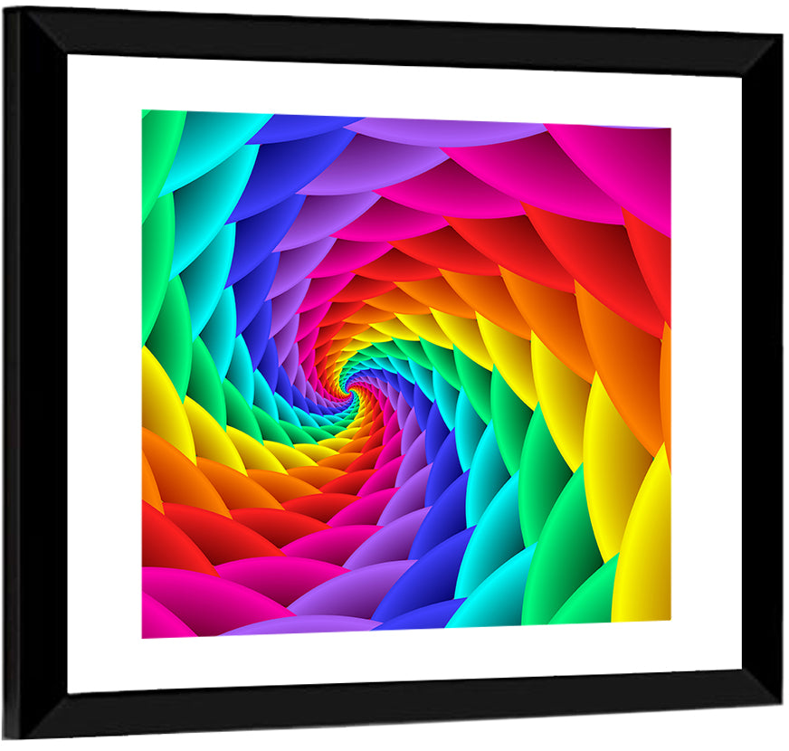 Rainbow Spiral Vortex Tunnel Wall Art, framed print, square