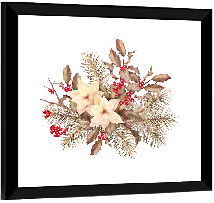 Retro Poinsettia Bouquet Wall Art as a framed print