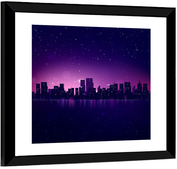 New York Night Skyline Wall Art as a framed print