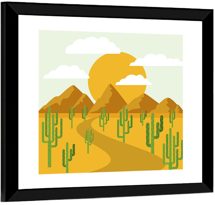Cloudy Desert Road Wall Art as a framed print