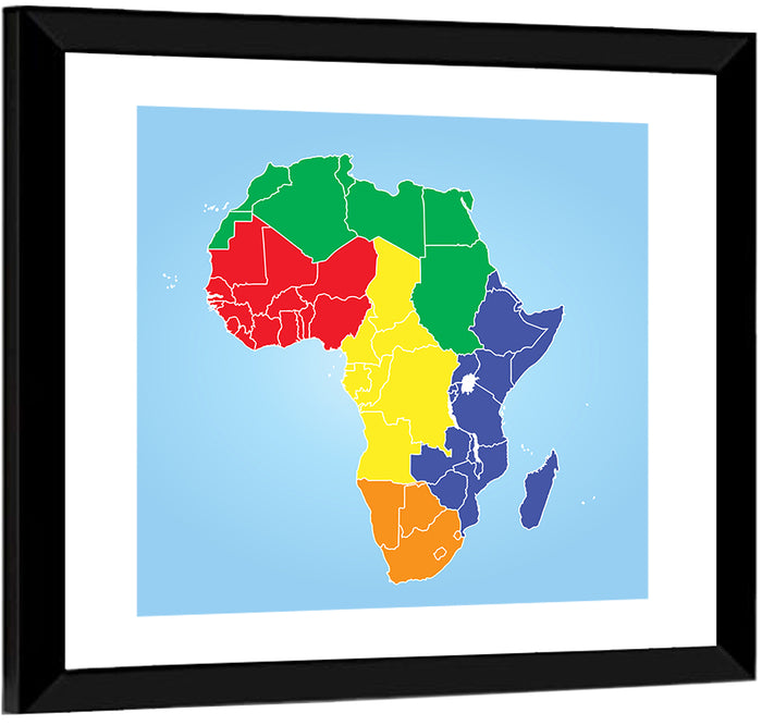 Color Coded Africa Map Wall Art as a framed print