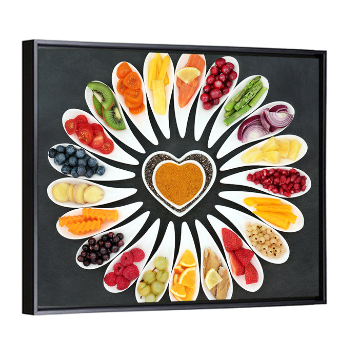 Heart-shaped Superfood Arrangement Wall Art as a framed canvas