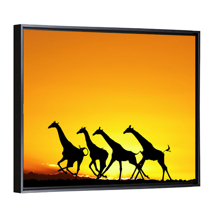 Savanna Giraffes at Sunset Wall Art as a framed canvas