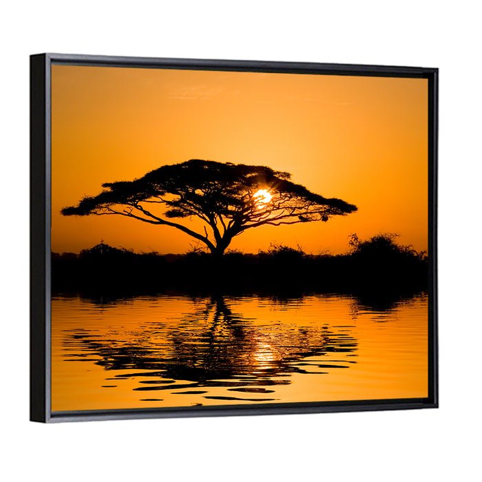 Acacia Tree at Sunrise Wall Art as a framed canvas