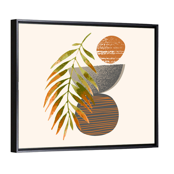 Palm Leaf Over Geometric Circles Wall Art as a framed canvas
