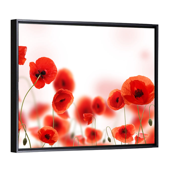 Red Poppy Field Wall Art as a framed canvas