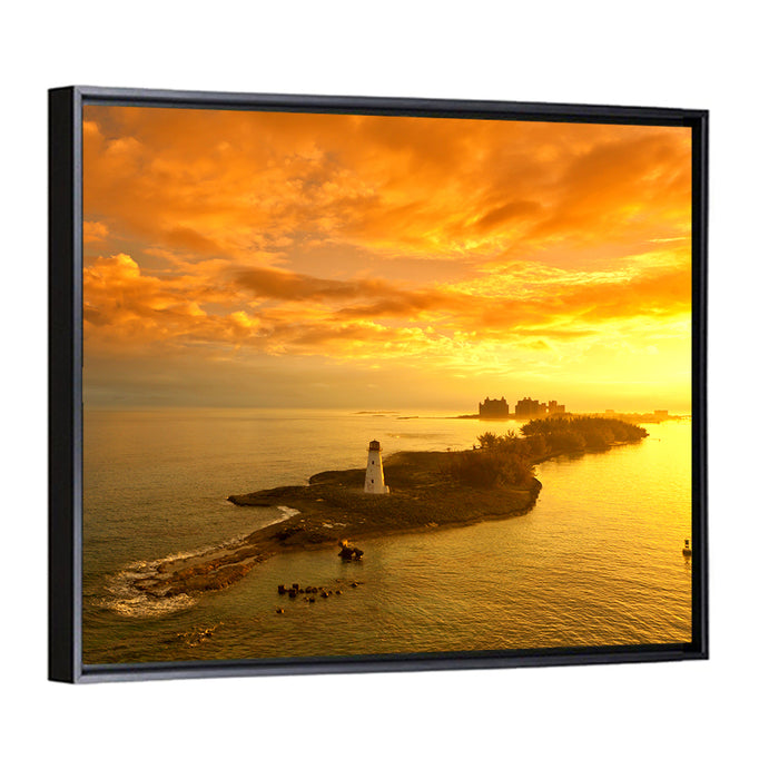 Nassau Lighthouse at Golden Hour Wall Art as a framed canvas