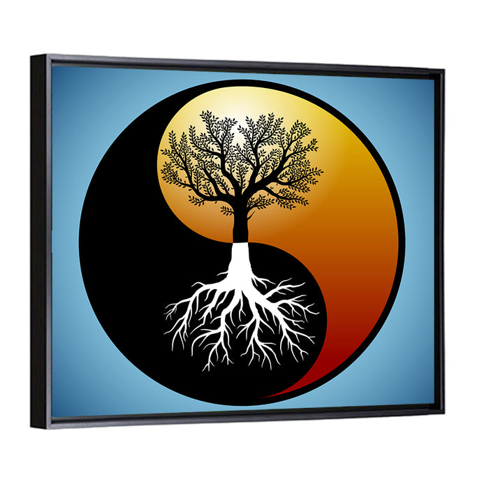 Yin Yang Tree Illustration Wall Art as a framed canvas