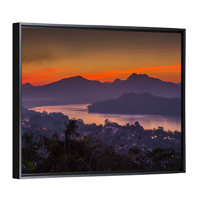 Luang Prabang Sunset Over Mekong Wall Art as a framed canvas