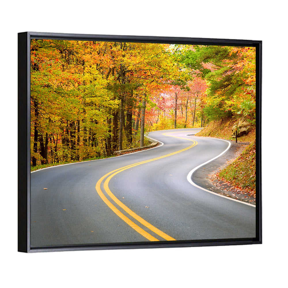 Winding Autumn Road Wall Art, framed canvas, square