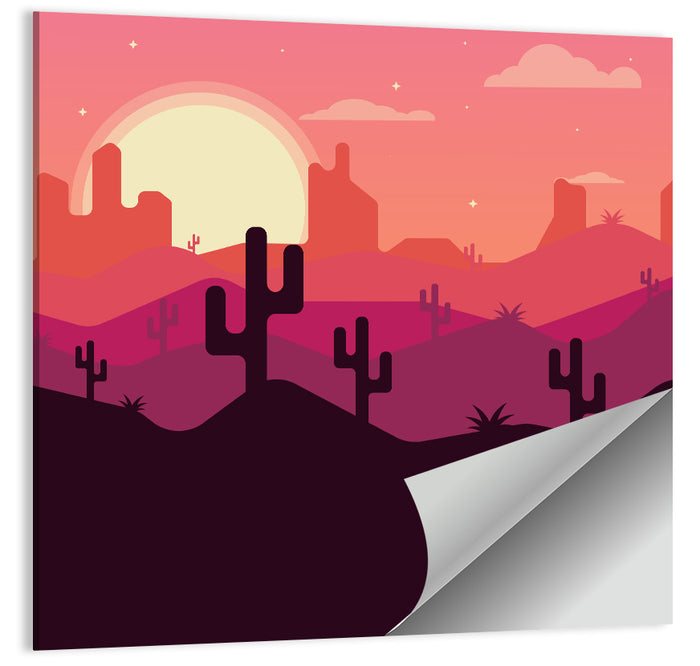 Desert Sunset with Saguaro Silhouettes Wall Art as a poster print