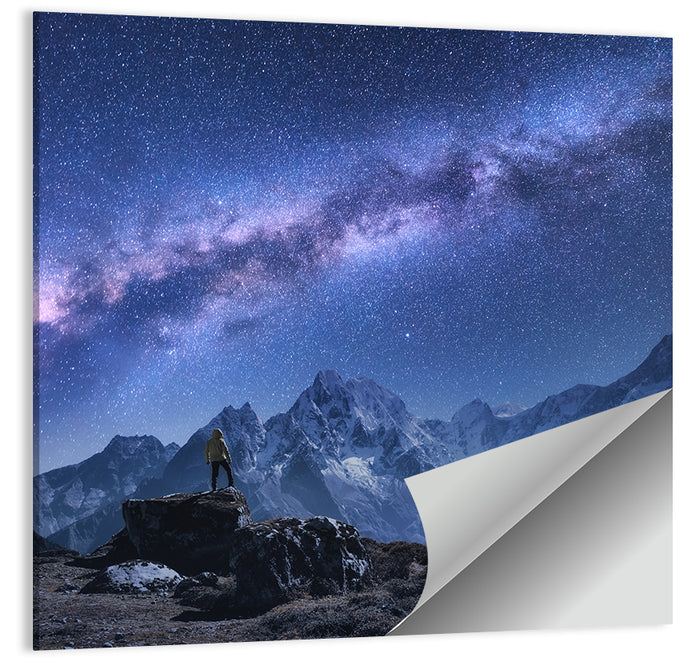 Milky Way Over Snow Capped Peaks Wall Art as a poster print