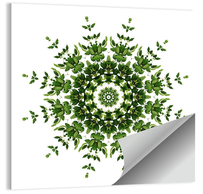 Botanical Green Leaf Mandala Wall Art as a poster print