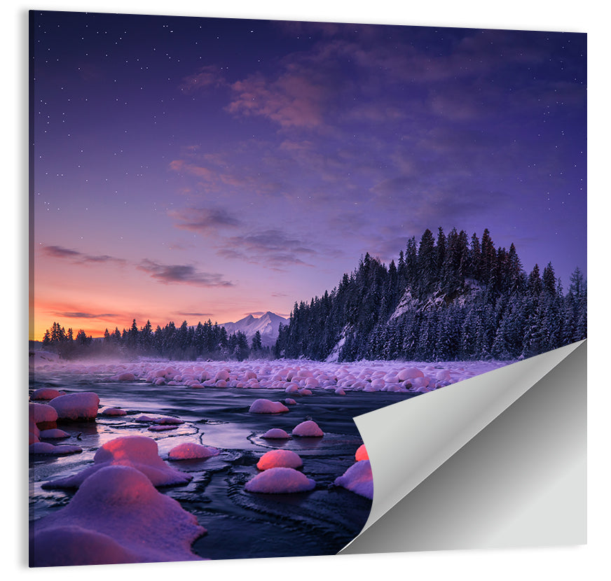 Twilight River and Snowy Pines Wall Art