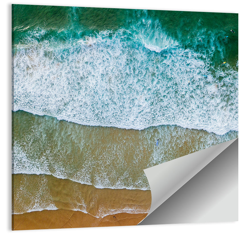 Aerial Teal Beach with Surfers Wall Art