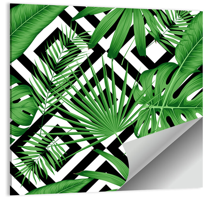 Tropical Geometric Leaves Pattern Wall Art as a poster print