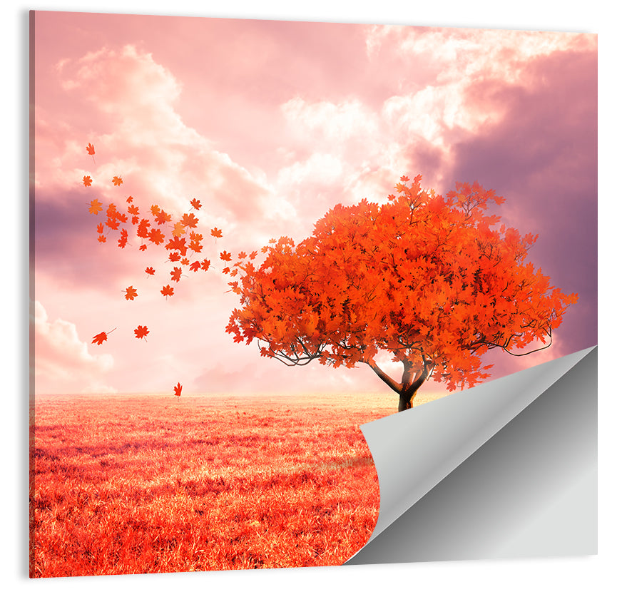 Windblown Red Autumn Tree Wall Art