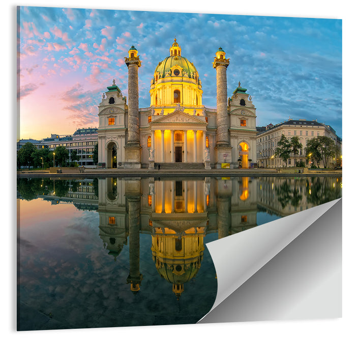 Karlskirche Golden Hour Reflection Wall Art as a poster print