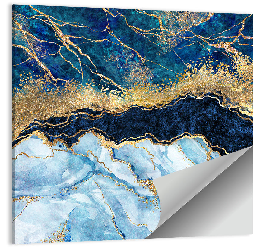 Navy Blue Marble with Gold Veins Wall Art