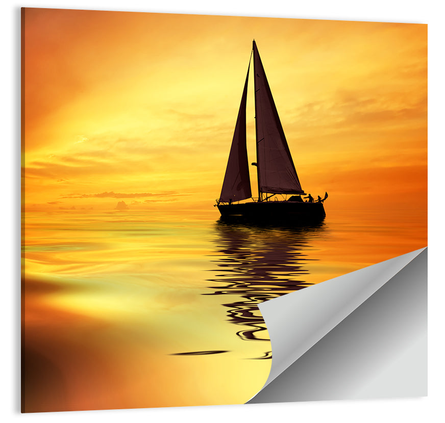 Golden Hour Sailboat Silhouette Wall Art