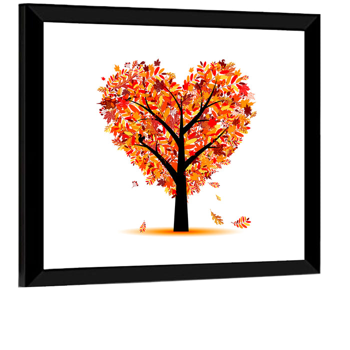 Autumn Heart Tree Illustration Wall Art as a framed print