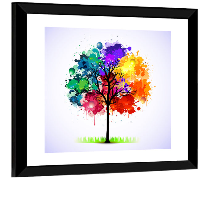 Watercolor Splash Tree Wall Art as a framed print