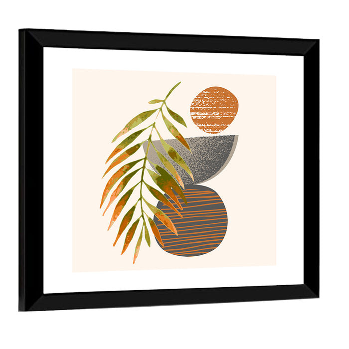 Palm Leaf Over Geometric Circles Wall Art as a framed print