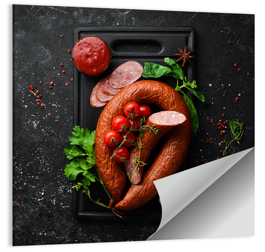 Sausage Ring on Black Cutting Board Wall Art