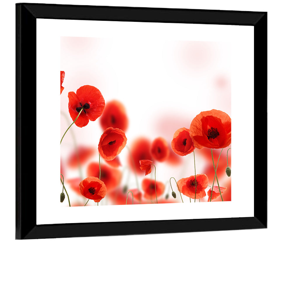 Red Poppy Field Wall Art, framed print, square