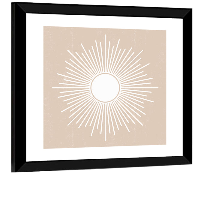 Beige Sunburst Abstract Wall Art as a framed print