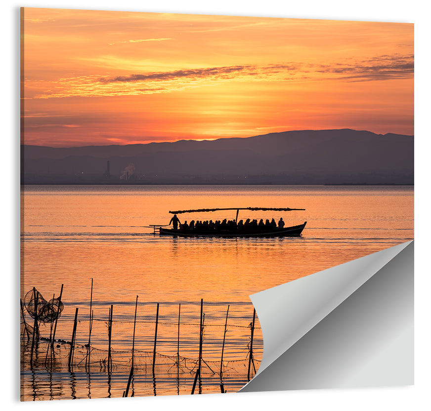 Albufera Sunrise Boat Silhouette Wall Art