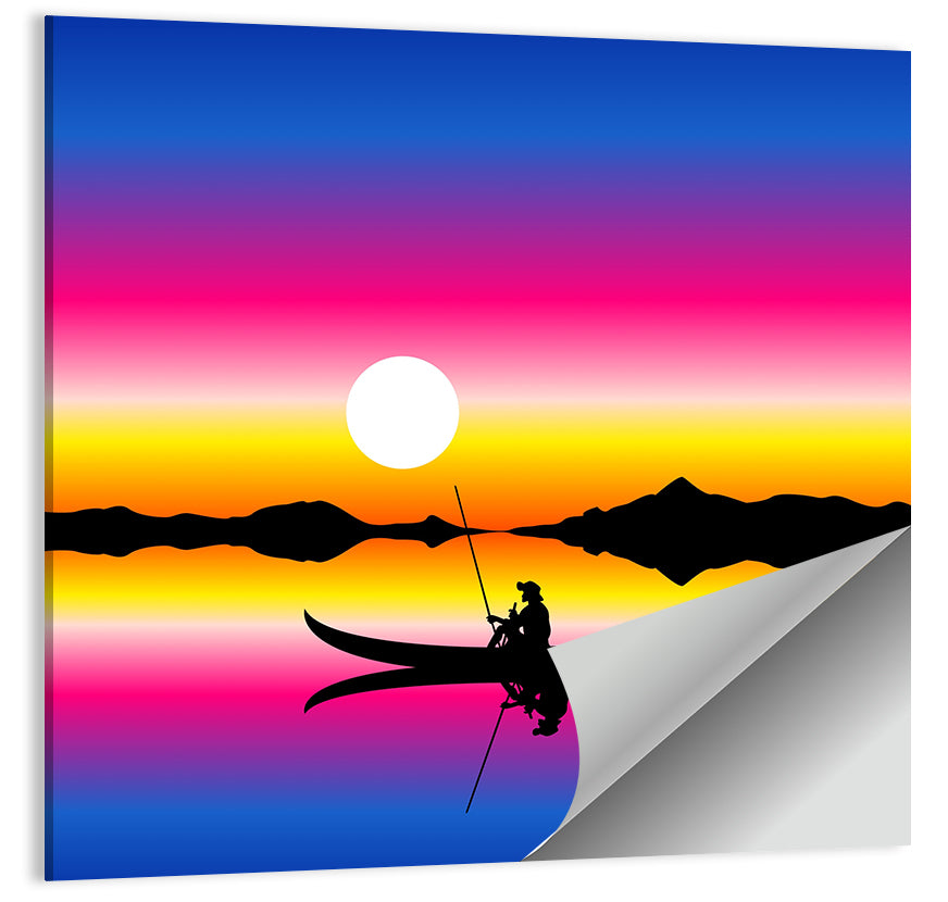 Fisherman Silhouette at Sunset Wall Art