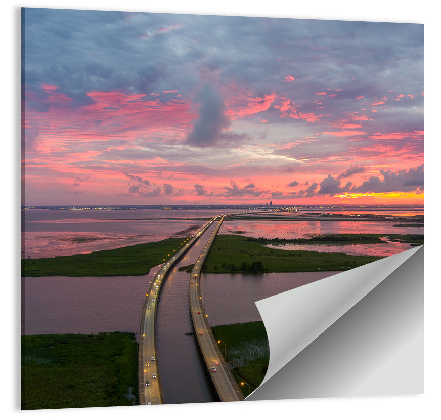 Mobile Bay Causeway at Dusk Wall Art