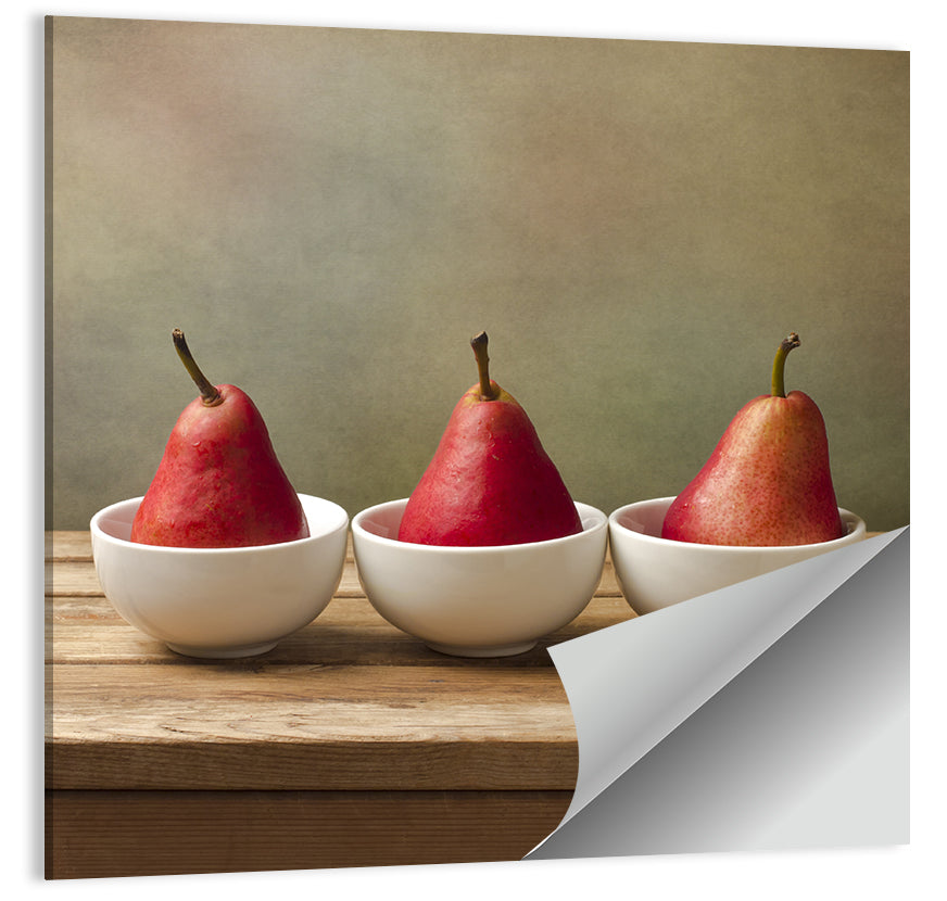 Three Red Pears in Bowls Wall Art