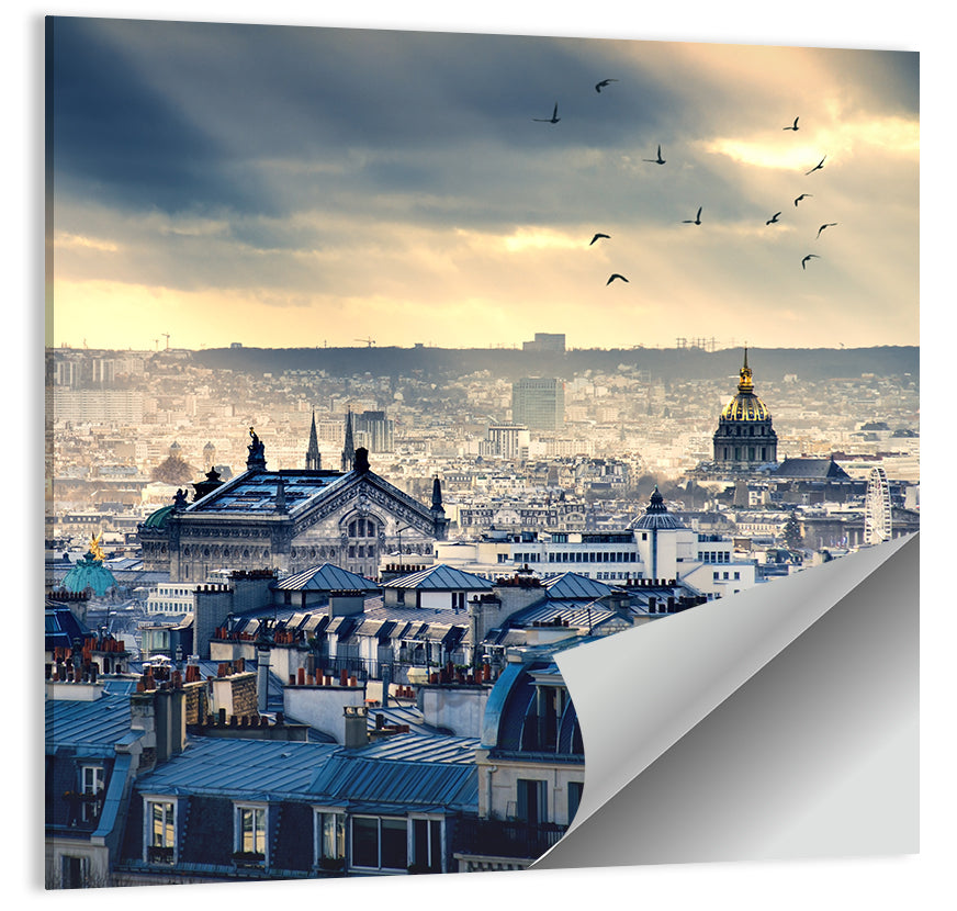 Paris Rooftops Under Dramatic Clouds Wall Art