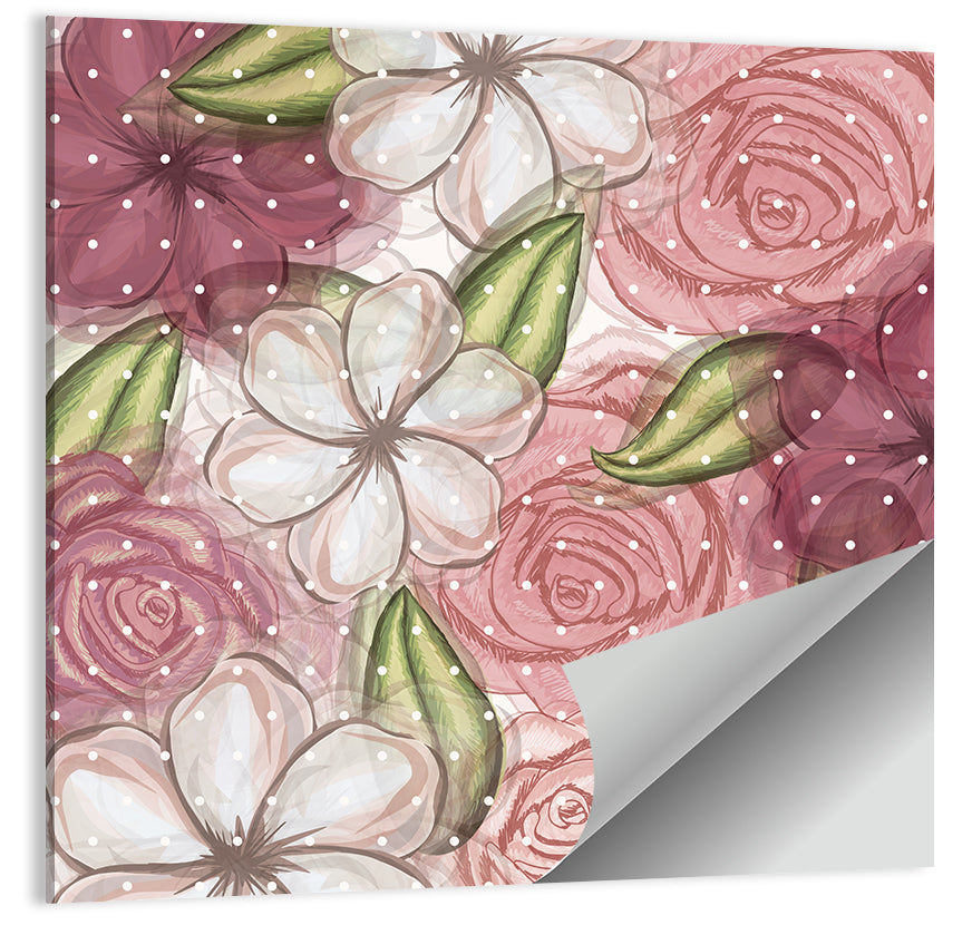 Vintage Floral Pattern with Polka Dots Wall Art